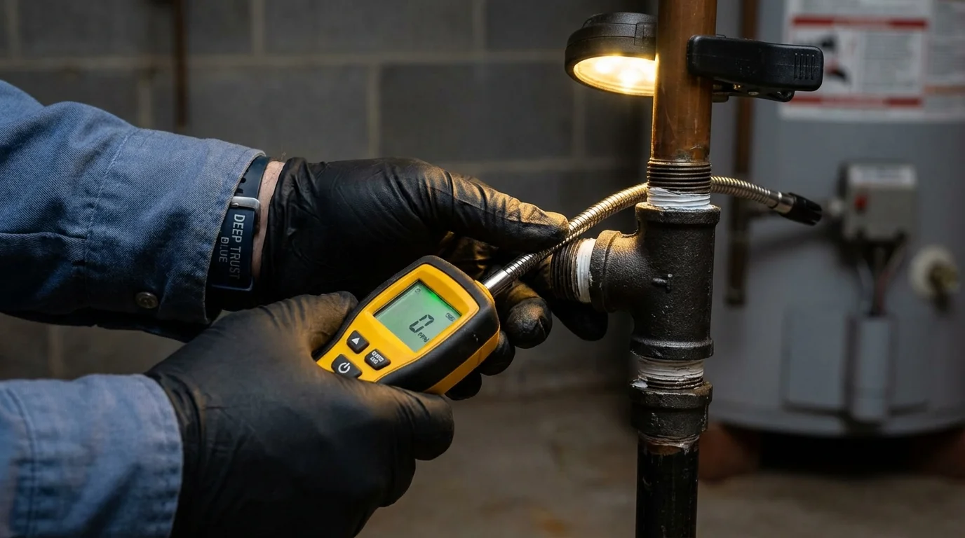 Gas leak detection with electronic sniffer by Johns Plumbing LLC in Holley