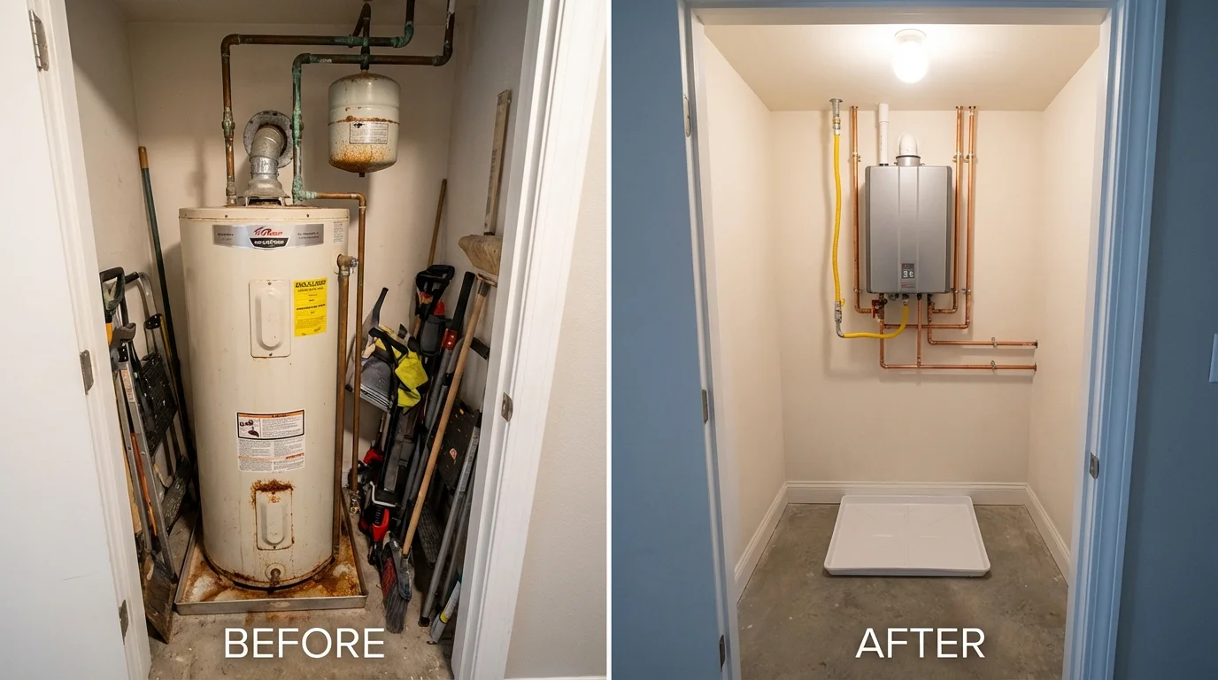Tank water heater versus wall-mounted tankless unit comparison for Holley, NY homeowners